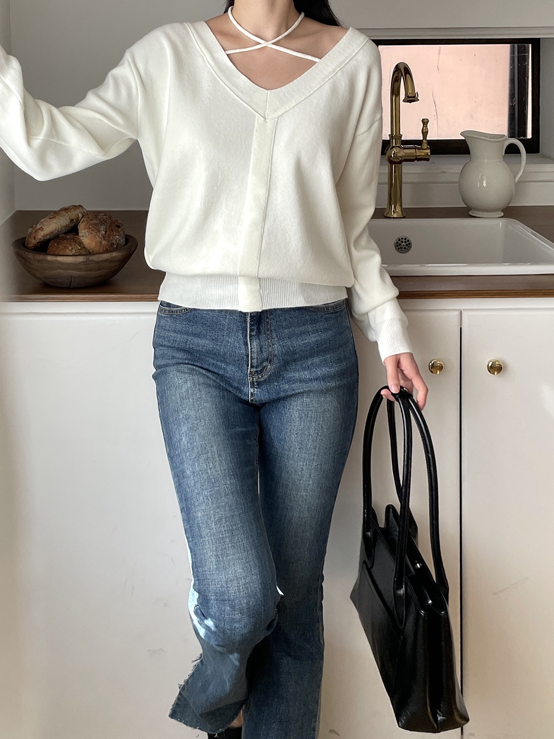 Vネックドローストリング長袖ニット | 詳細画像6