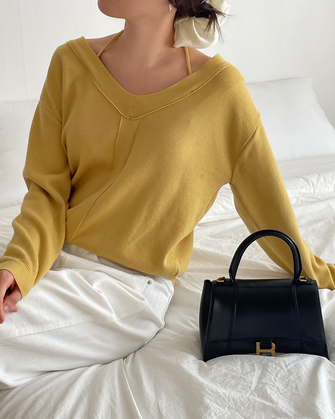 Vネックドローストリング長袖ニット | 詳細画像2