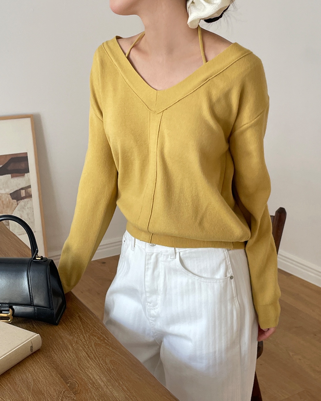 Vネックドローストリング長袖ニット | 詳細画像7