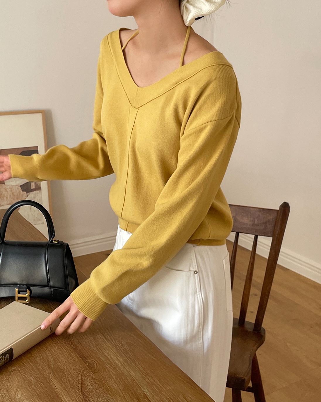 Vネックドローストリング長袖ニット | 詳細画像8