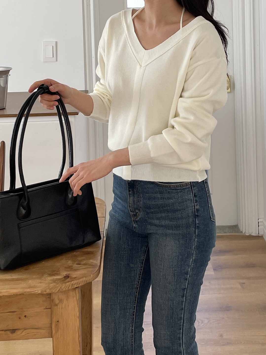 Vネックドローストリング長袖ニット | 詳細画像13