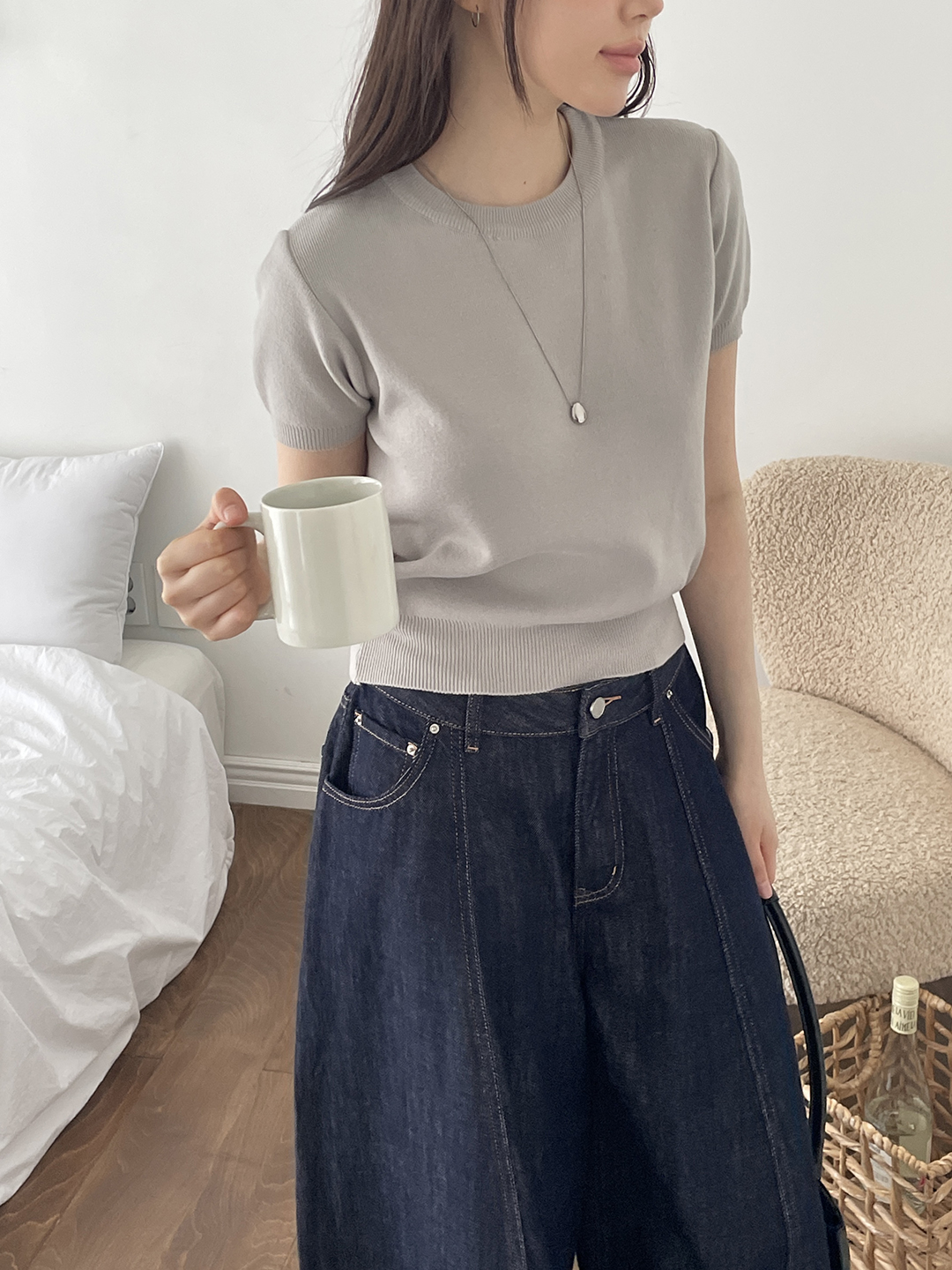 ラウンドネックベーシック半袖ニット | 詳細画像10