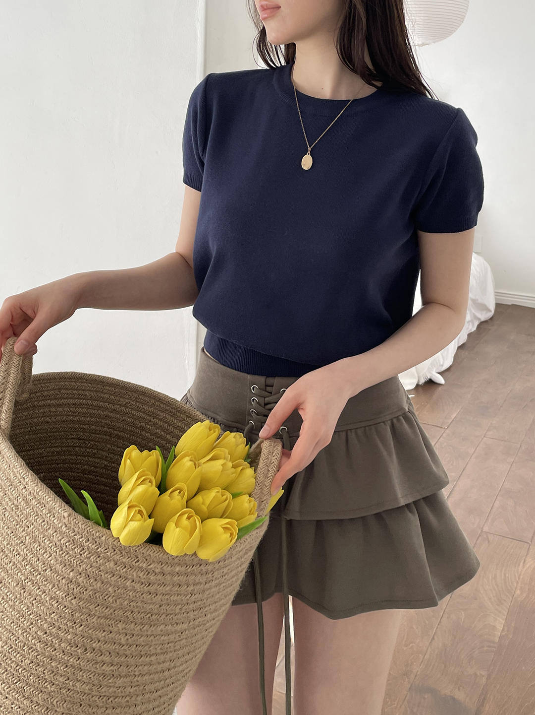 ラウンドネックベーシック半袖ニット | 詳細画像6