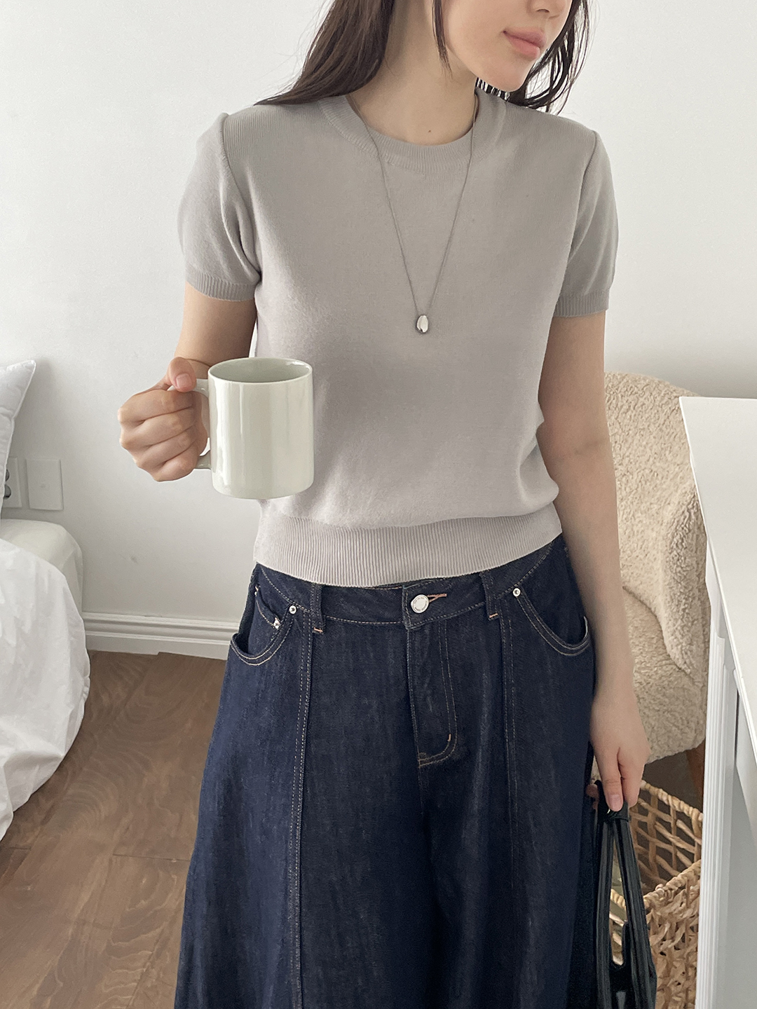 ラウンドネックベーシック半袖ニット | 詳細画像11