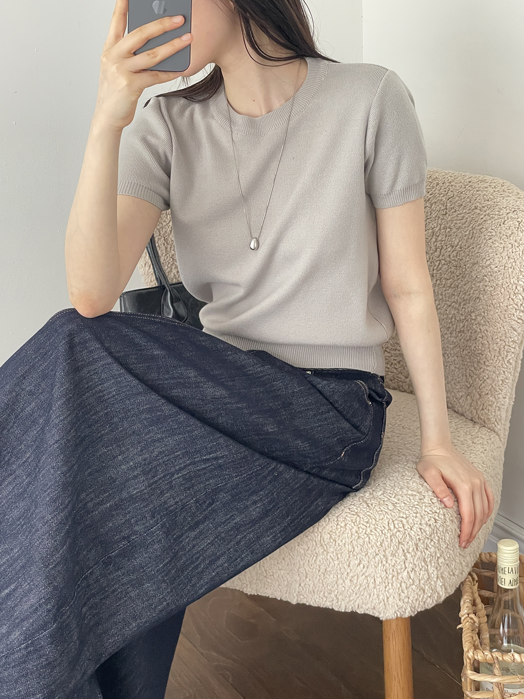 ラウンドネックベーシック半袖ニット | 詳細画像3