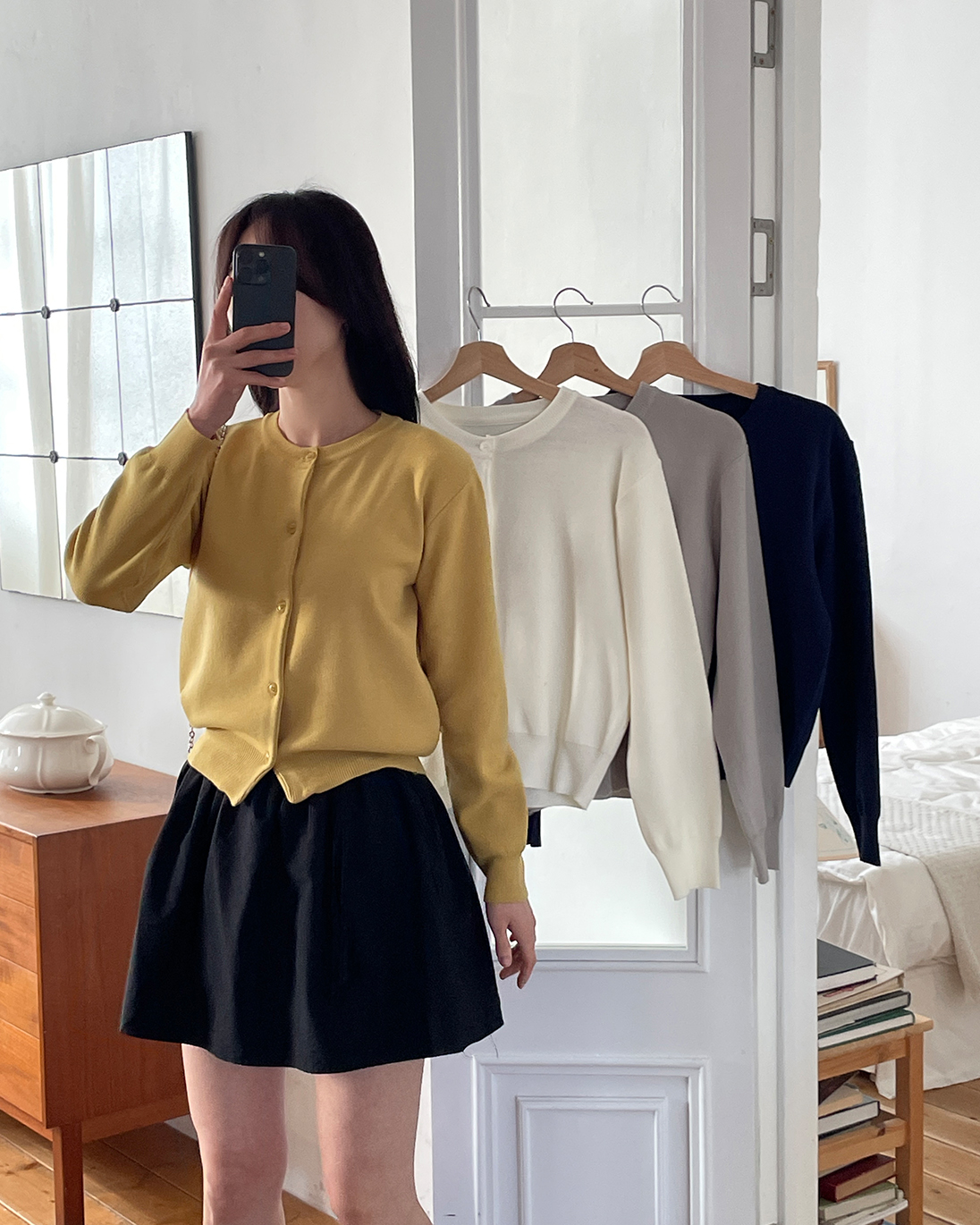 ニットボタンラウンドネックベーシック長袖カーディガン | 詳細画像3