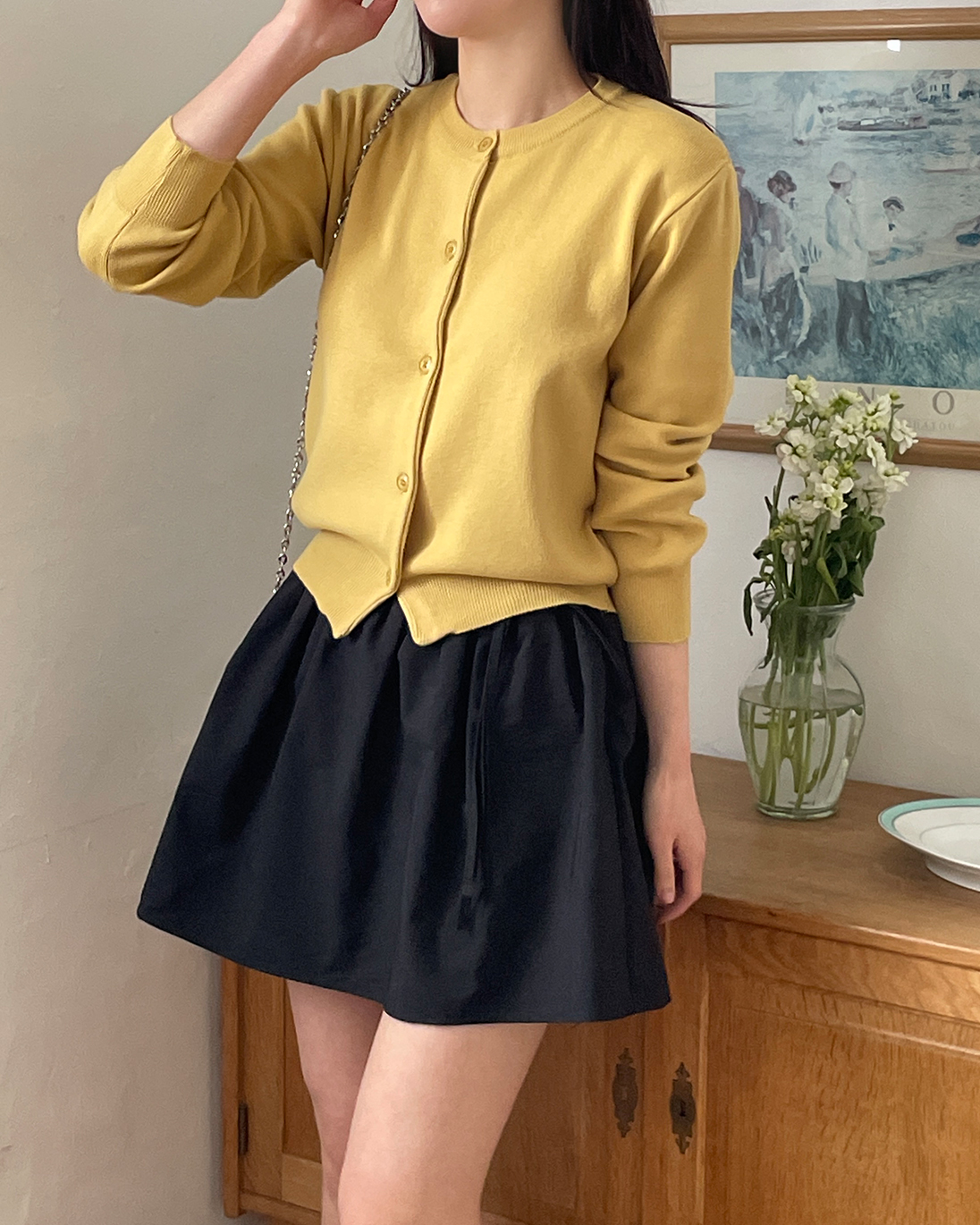 ニットボタンラウンドネックベーシック長袖カーディガン | 詳細画像7