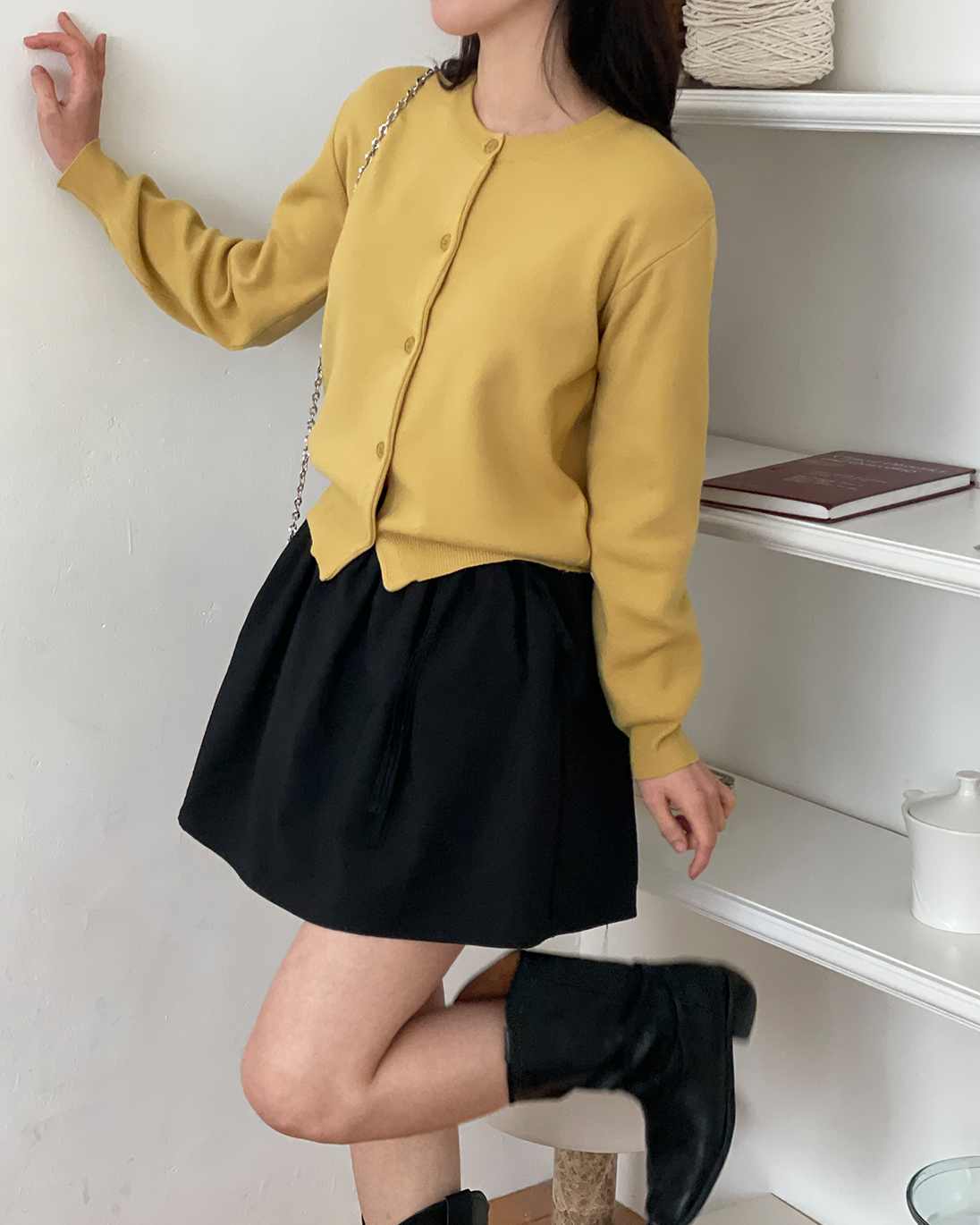 ニットボタンラウンドネックベーシック長袖カーディガン | 詳細画像8