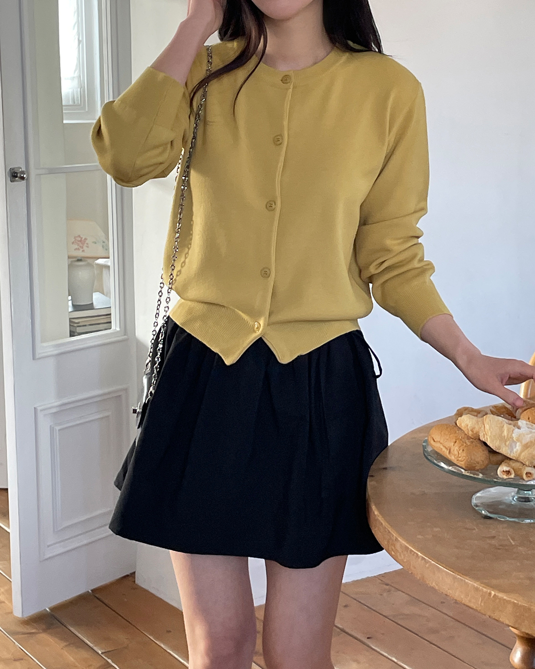 ニットボタンラウンドネックベーシック長袖カーディガン | 詳細画像9