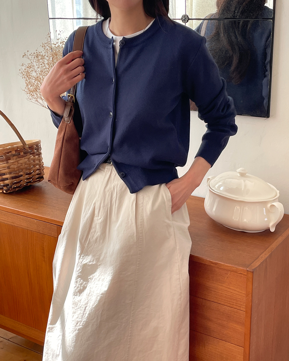 ニットボタンラウンドネックベーシック長袖カーディガン | 詳細画像12