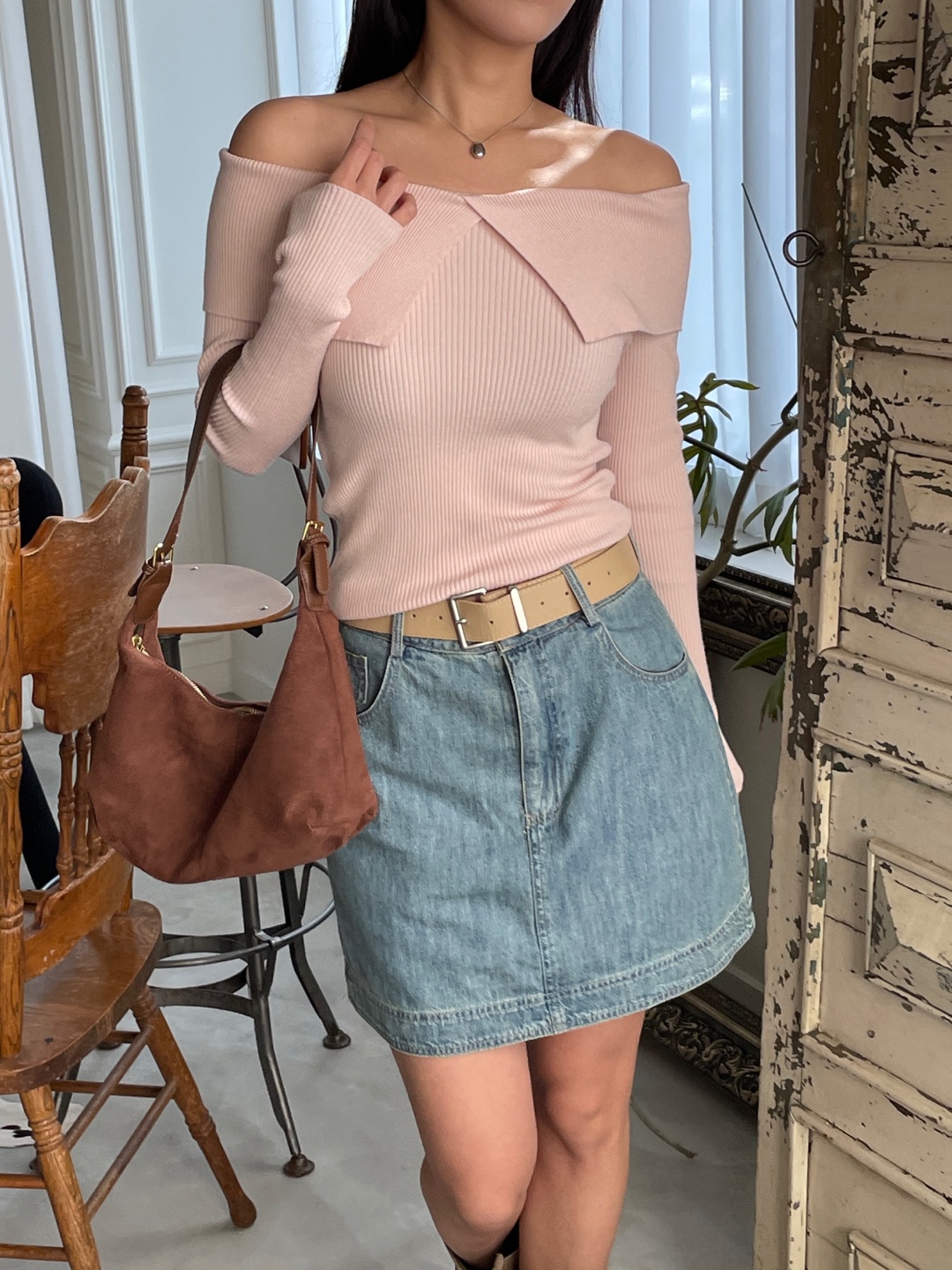 オフショルダーベーシック長袖ニット | 詳細画像12