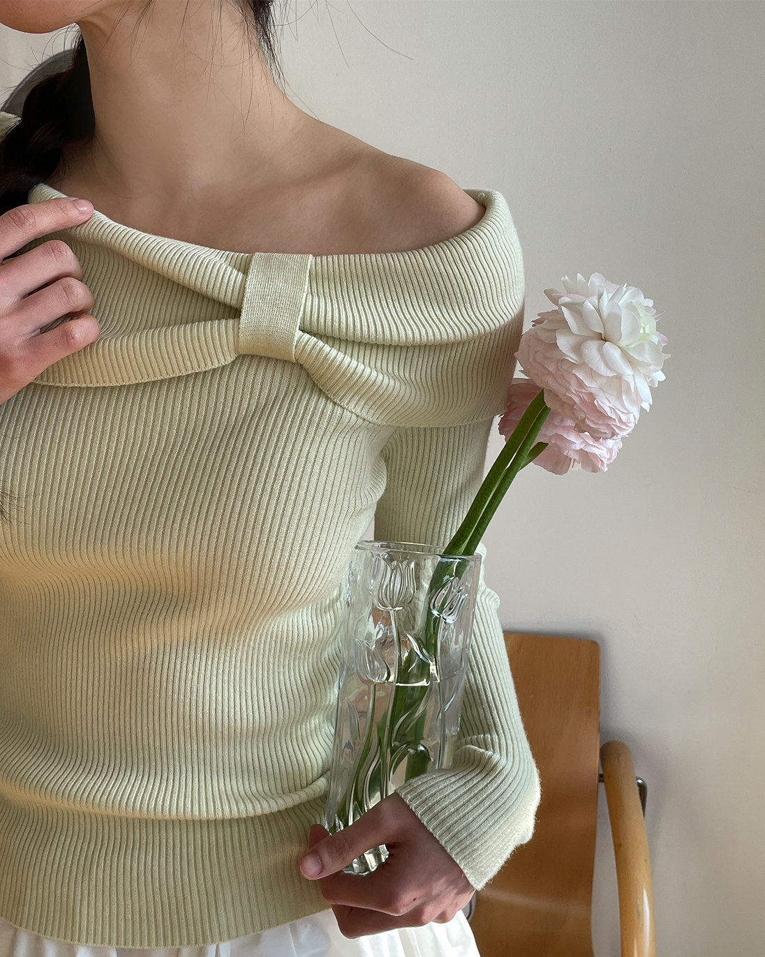 オフショルダーベーシック長袖ニット | 詳細画像3