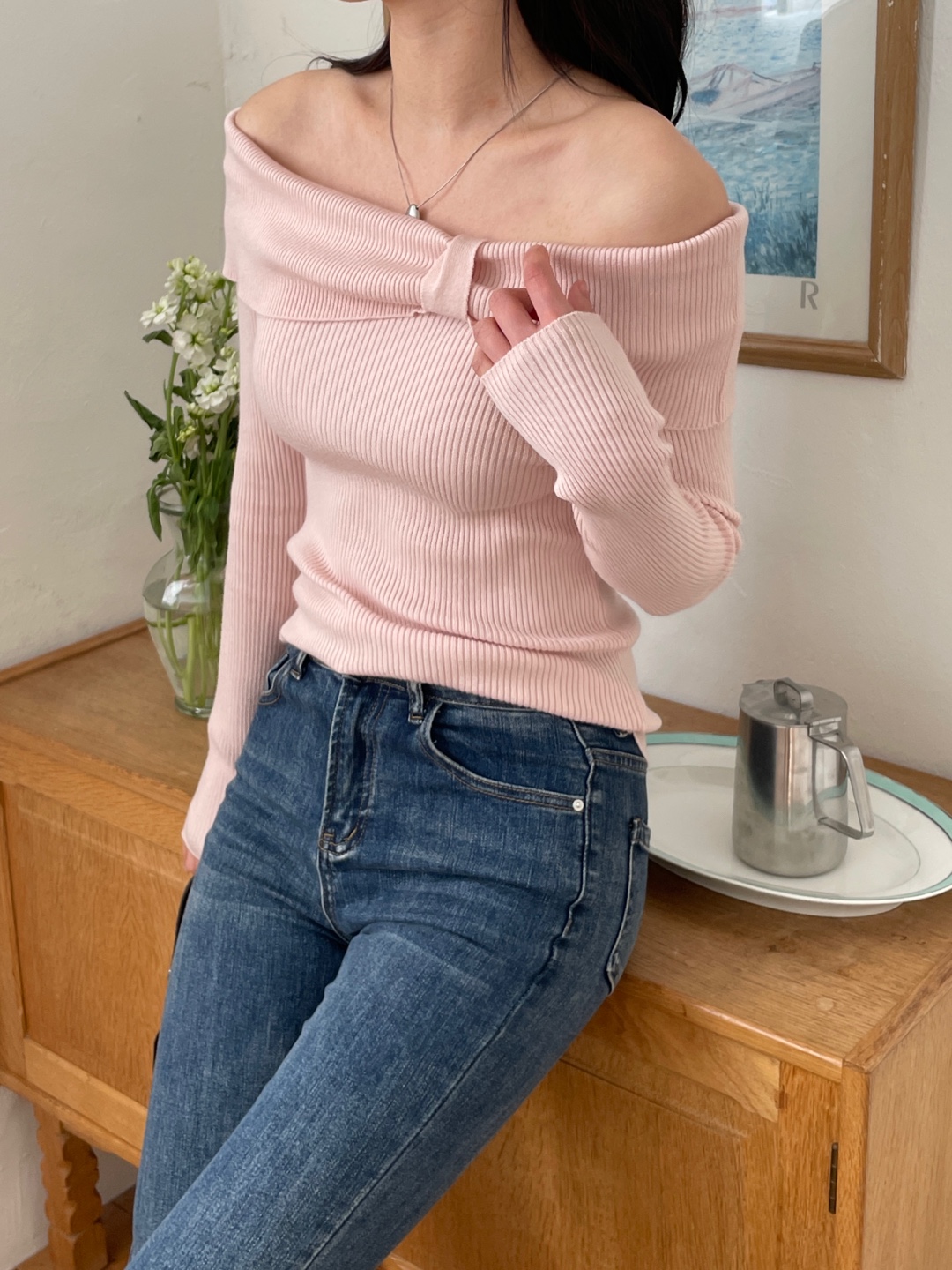 オフショルダーベーシック長袖ニット | 詳細画像11