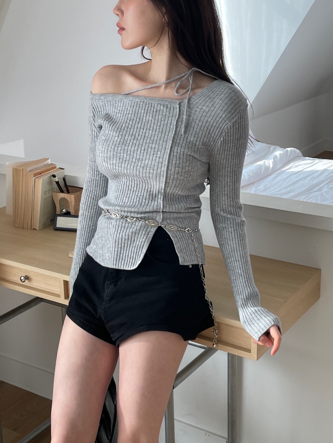 ドローストリングスリットベーシック長袖ニット | 詳細画像14