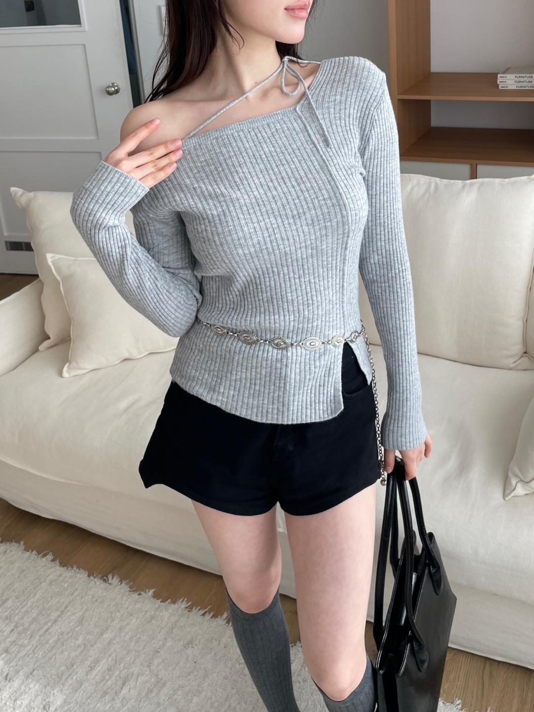 ドローストリングスリットベーシック長袖ニット | 詳細画像13