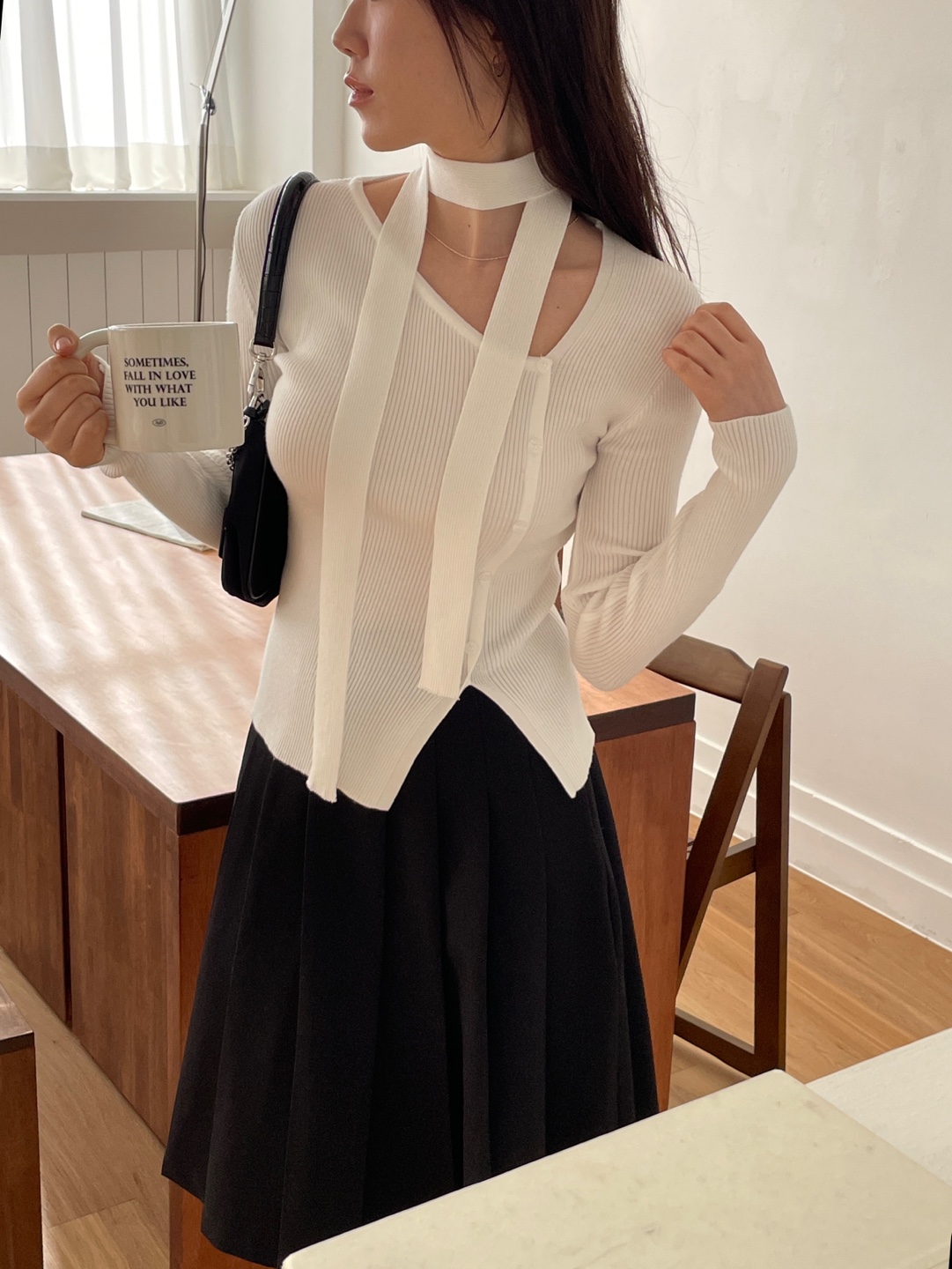 ボタンスリム長袖ニットスカーフ付 | 詳細画像13