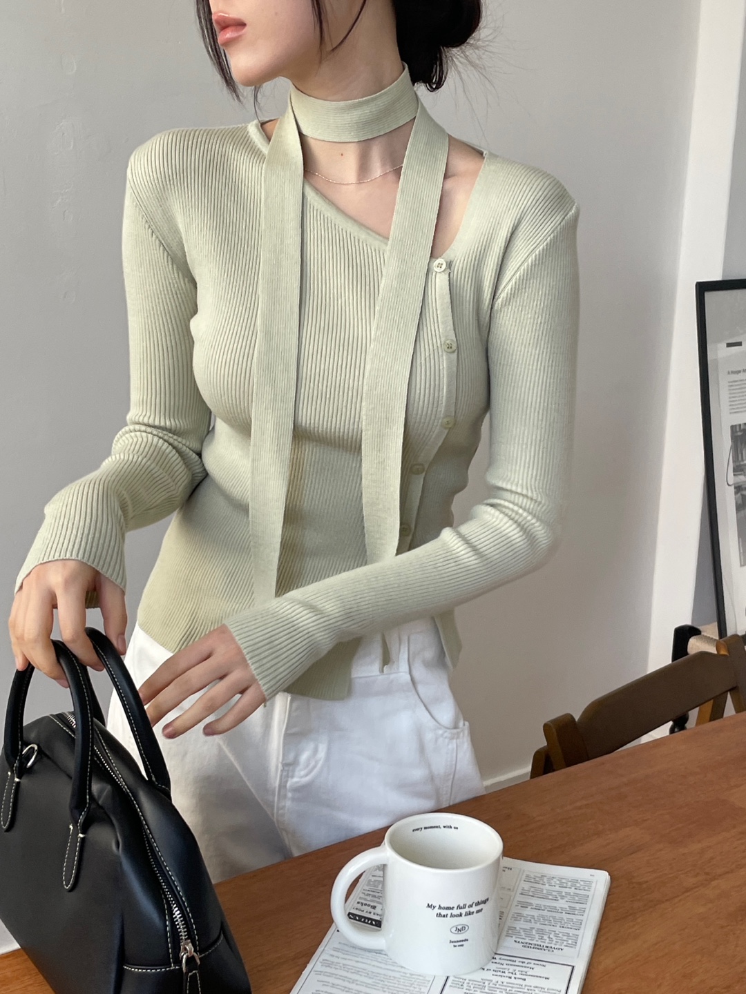 ボタンスリム長袖ニットスカーフ付 | 詳細画像5