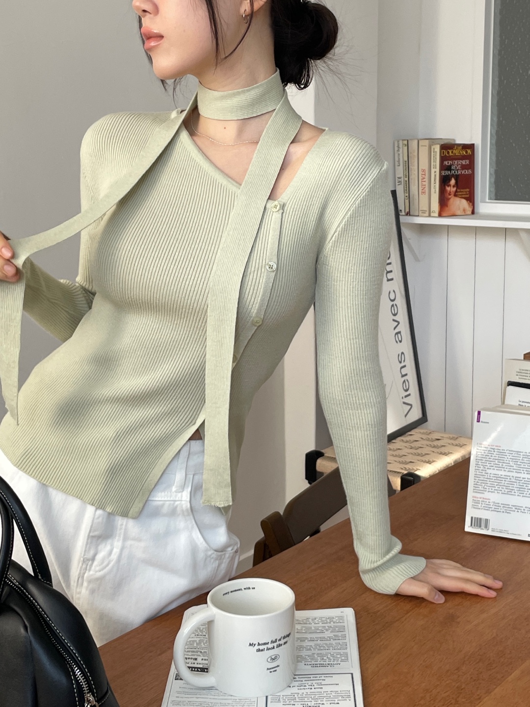 ボタンスリム長袖ニットスカーフ付 | 詳細画像8