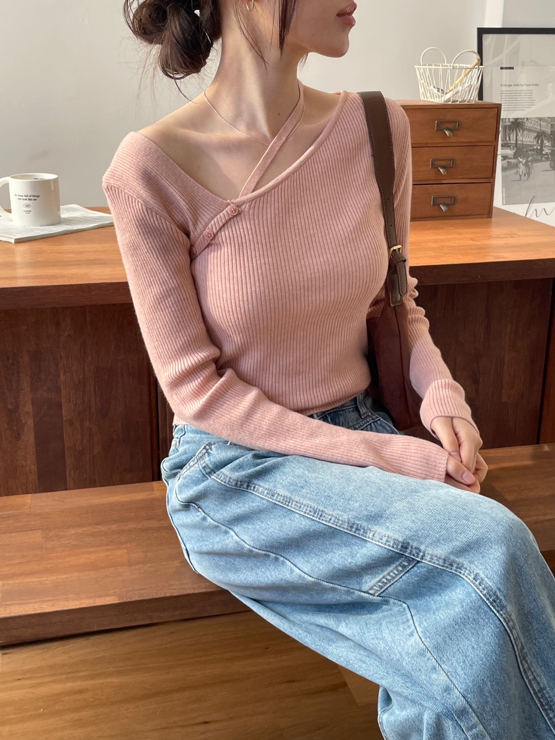 ドローストリングベーシックアンバランス長袖ニット | 詳細画像6