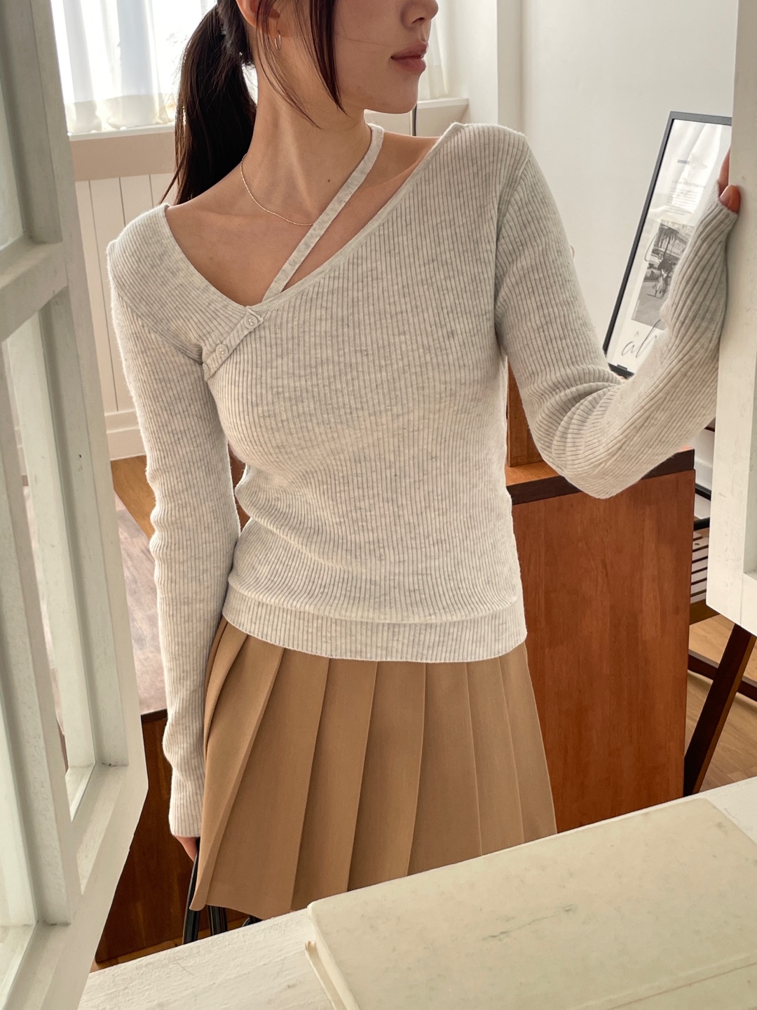 ドローストリングベーシックアンバランス長袖ニット | 詳細画像2