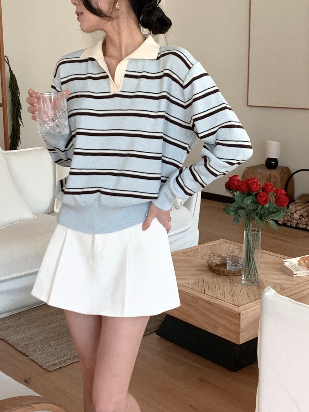 カラールーズ長袖ボーダーカラーニット | 詳細画像2