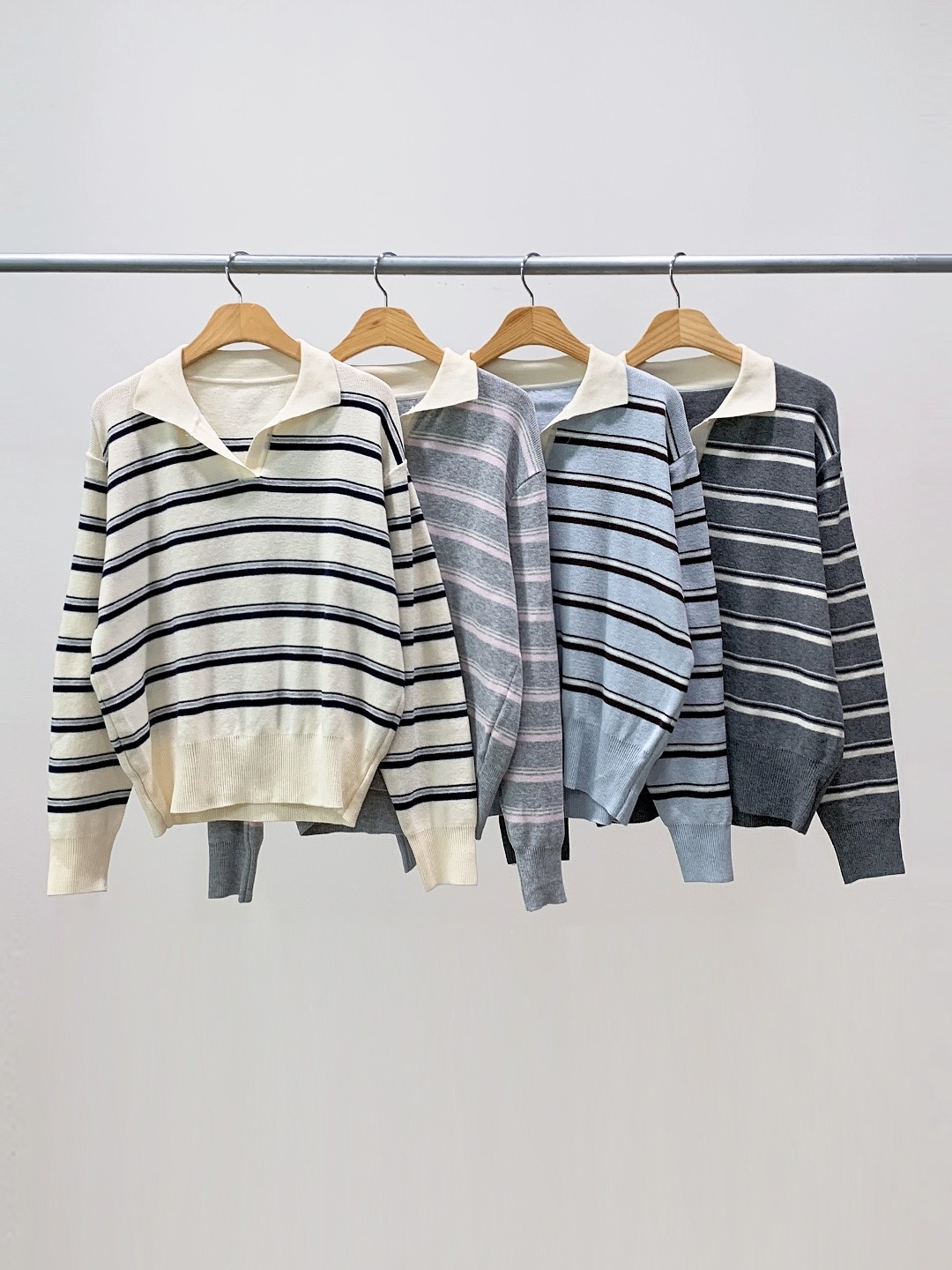 カラールーズ長袖ボーダーカラーニット | 詳細画像3