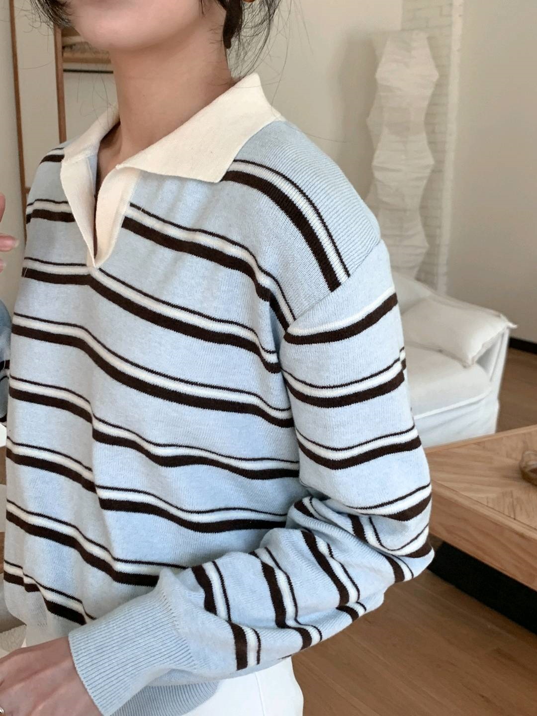 カラールーズ長袖ボーダーカラーニット | 詳細画像5