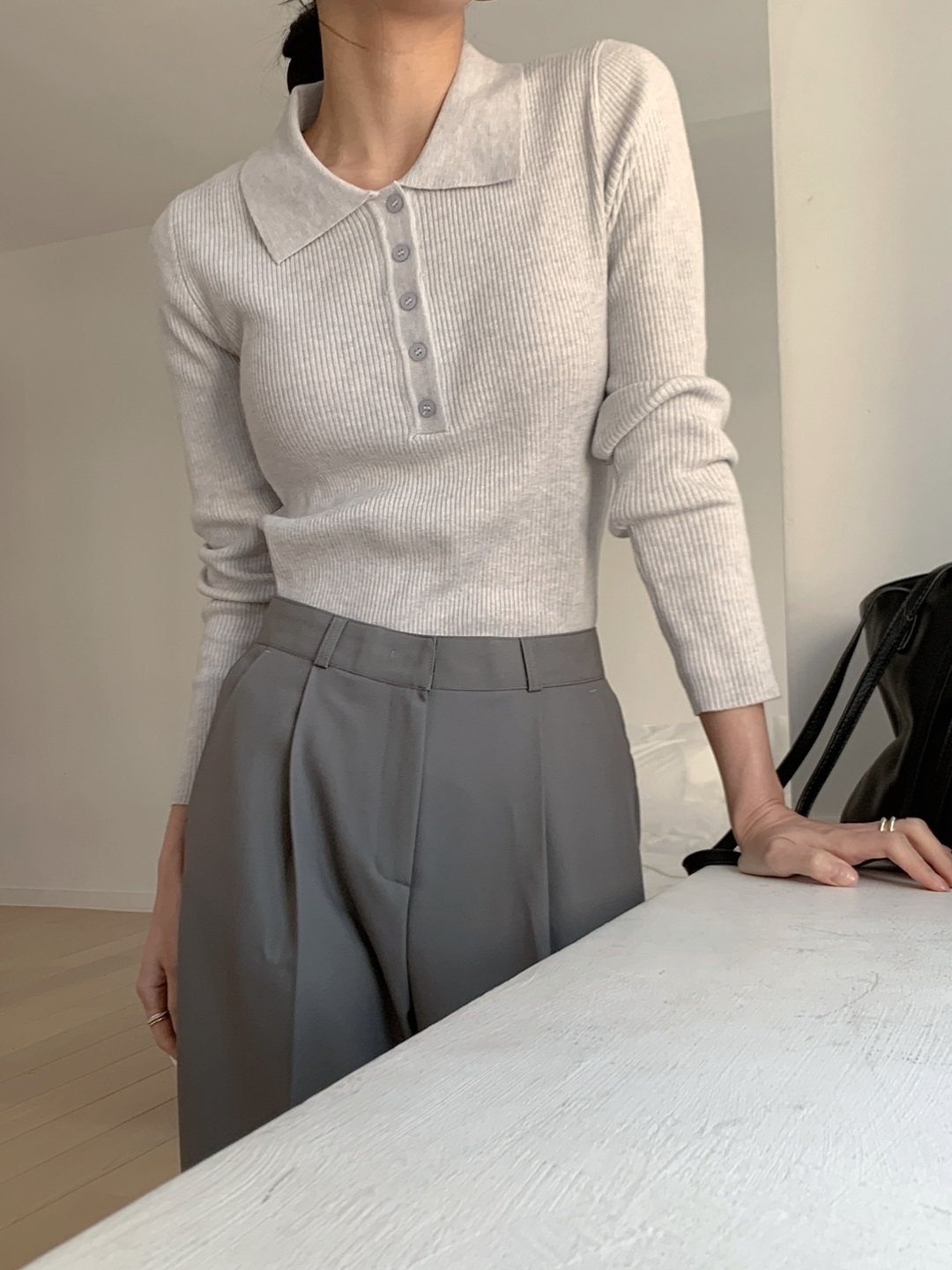 リブカラーハーフボタンカラーTシャツ | 詳細画像5