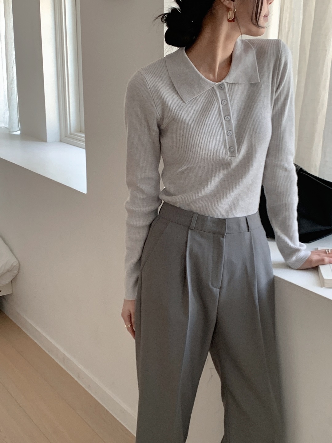 リブカラーハーフボタンカラーTシャツ | 詳細画像8