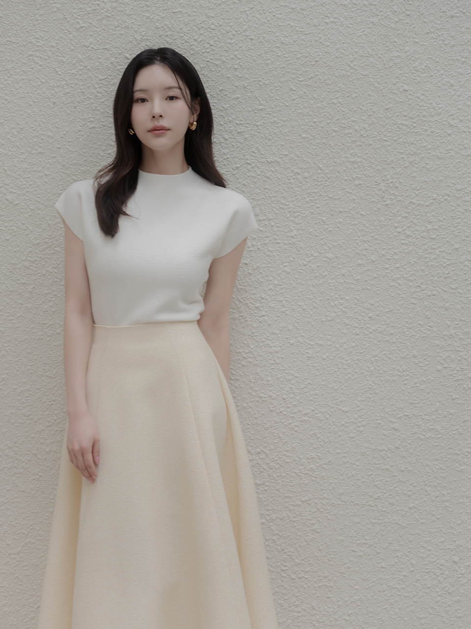 ウール混ハーフネックスリム半袖ニット | レディースファッション通販