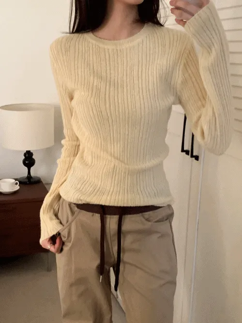 リブラウンドネック長袖ベーシックスリムニット | banincci | 詳細画像1