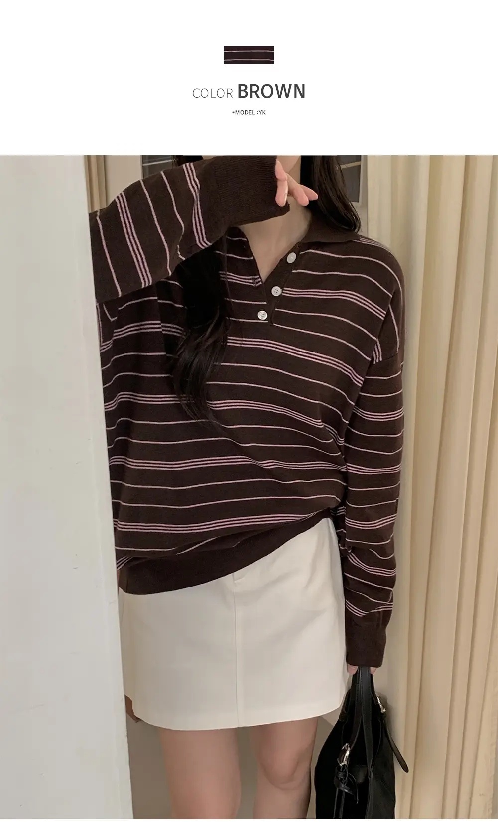 カラーハーフボタンボーダーカラーニット | 詳細画像3