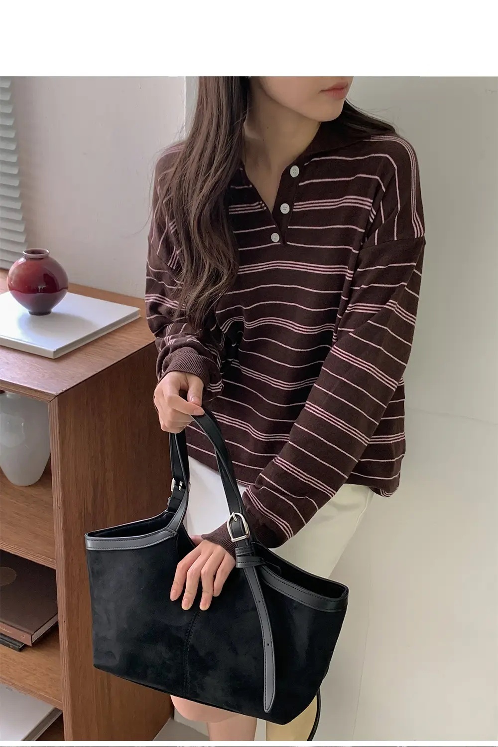 カラーハーフボタンボーダーカラーニット | 詳細画像5