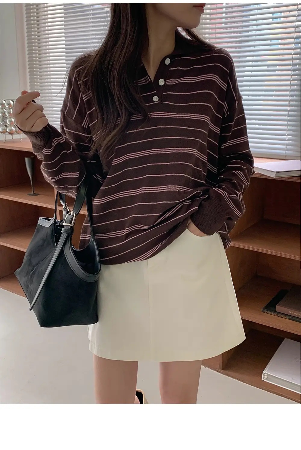 カラーハーフボタンボーダーカラーニット | 詳細画像6