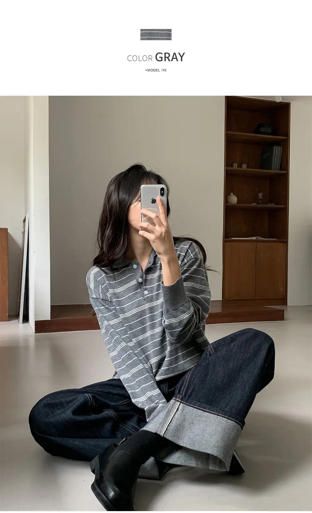 カラーハーフボタンボーダーカラーニット | 詳細画像10