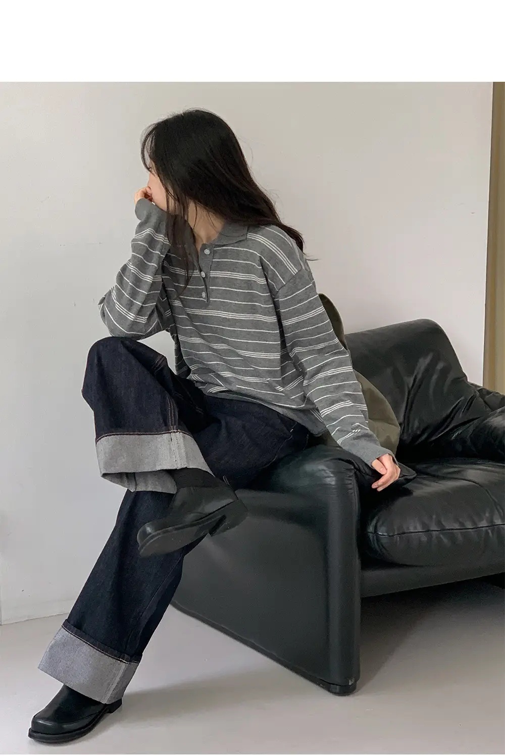 カラーハーフボタンボーダーカラーニット | 詳細画像11