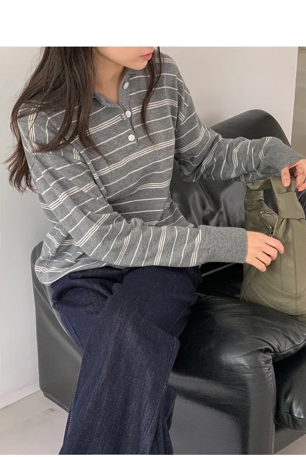 カラーハーフボタンボーダーカラーニット | 詳細画像12