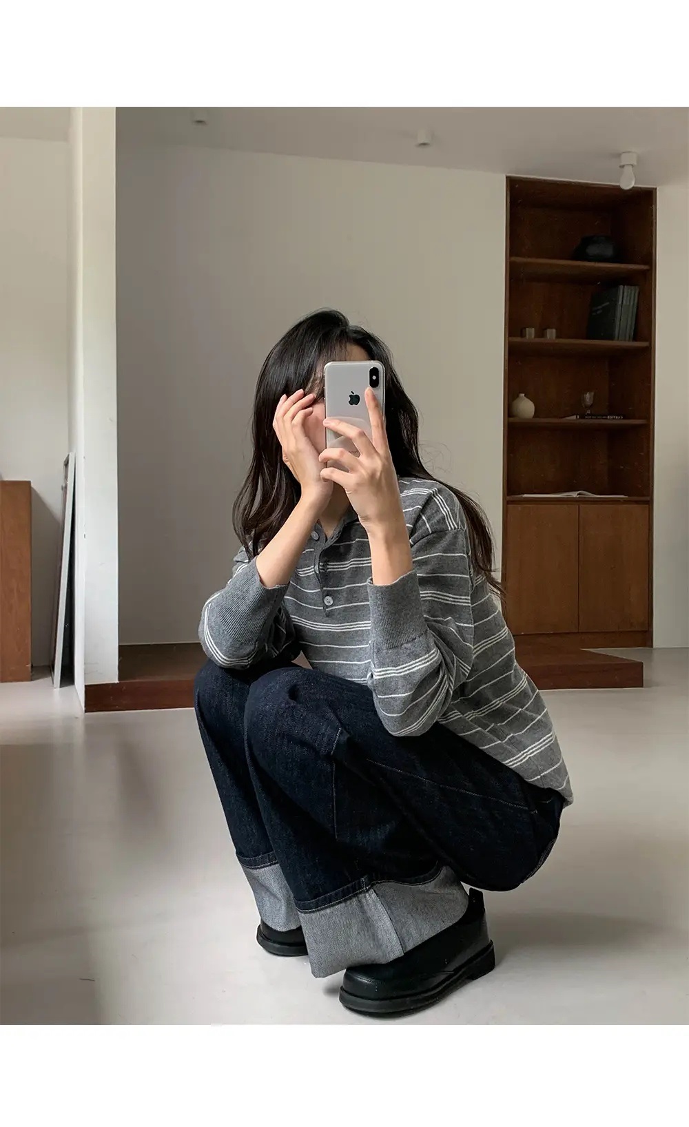 カラーハーフボタンボーダーカラーニット | 詳細画像13