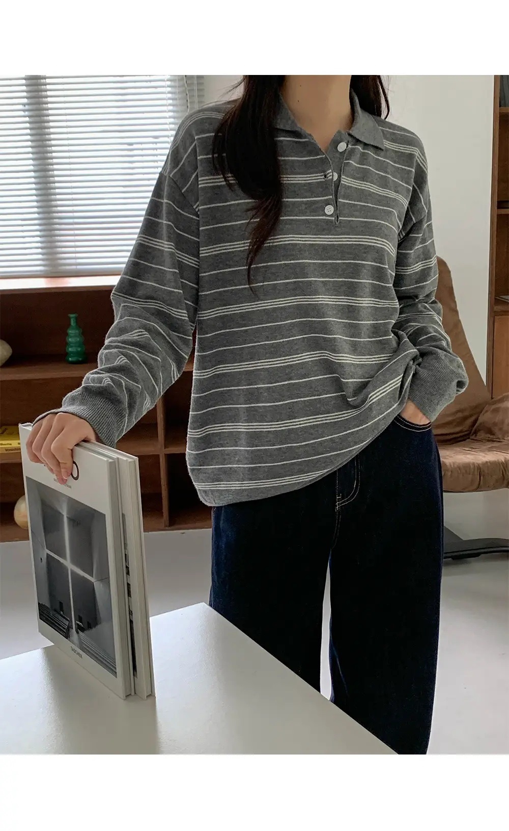 カラーハーフボタンボーダーカラーニット | 詳細画像15