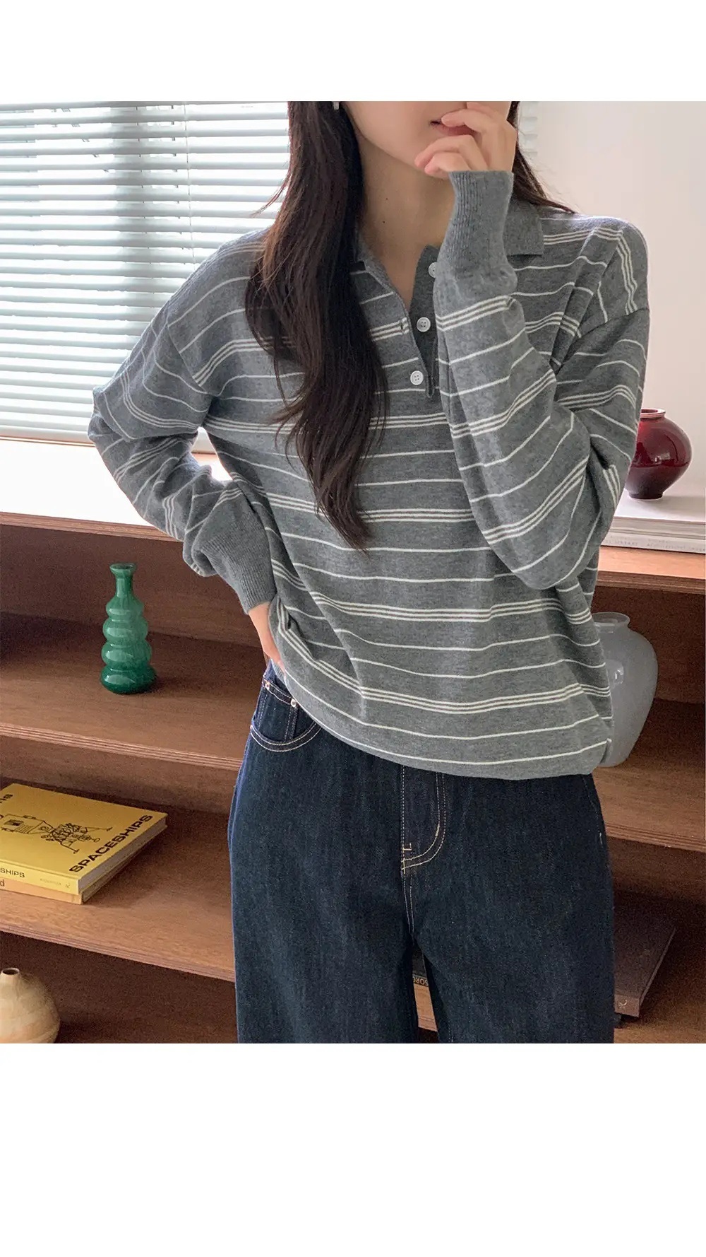 カラーハーフボタンボーダーカラーニット | 詳細画像17