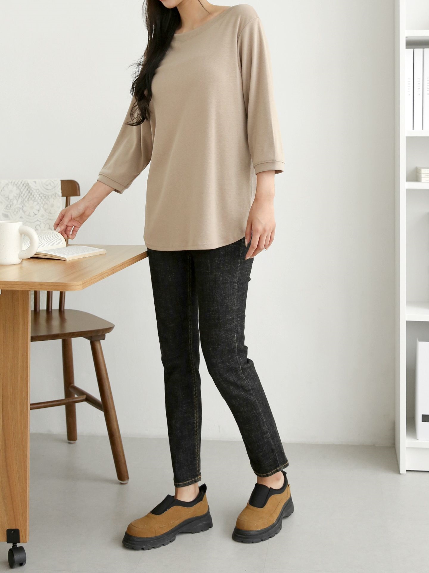 ボートネックロング7分袖無地Tシャツ | 詳細画像12