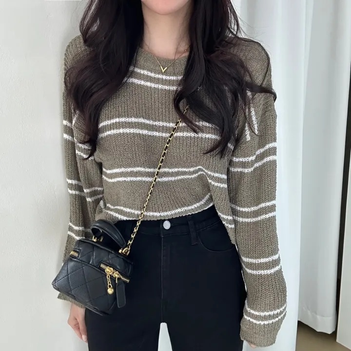 ラウンドネッククロップドボーダーニット | 詳細画像5