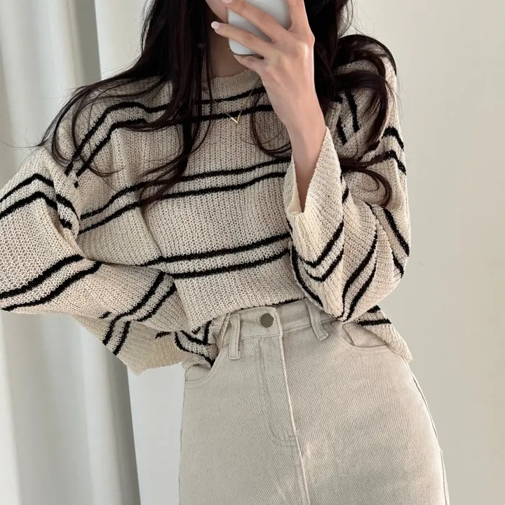 ラウンドネッククロップドボーダーニット | 詳細画像12