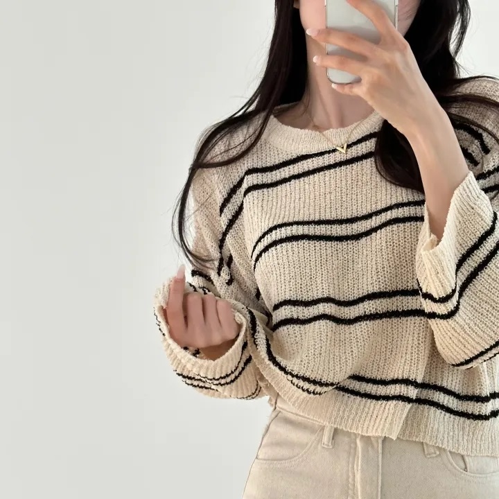 ラウンドネッククロップドボーダーニット | 詳細画像13