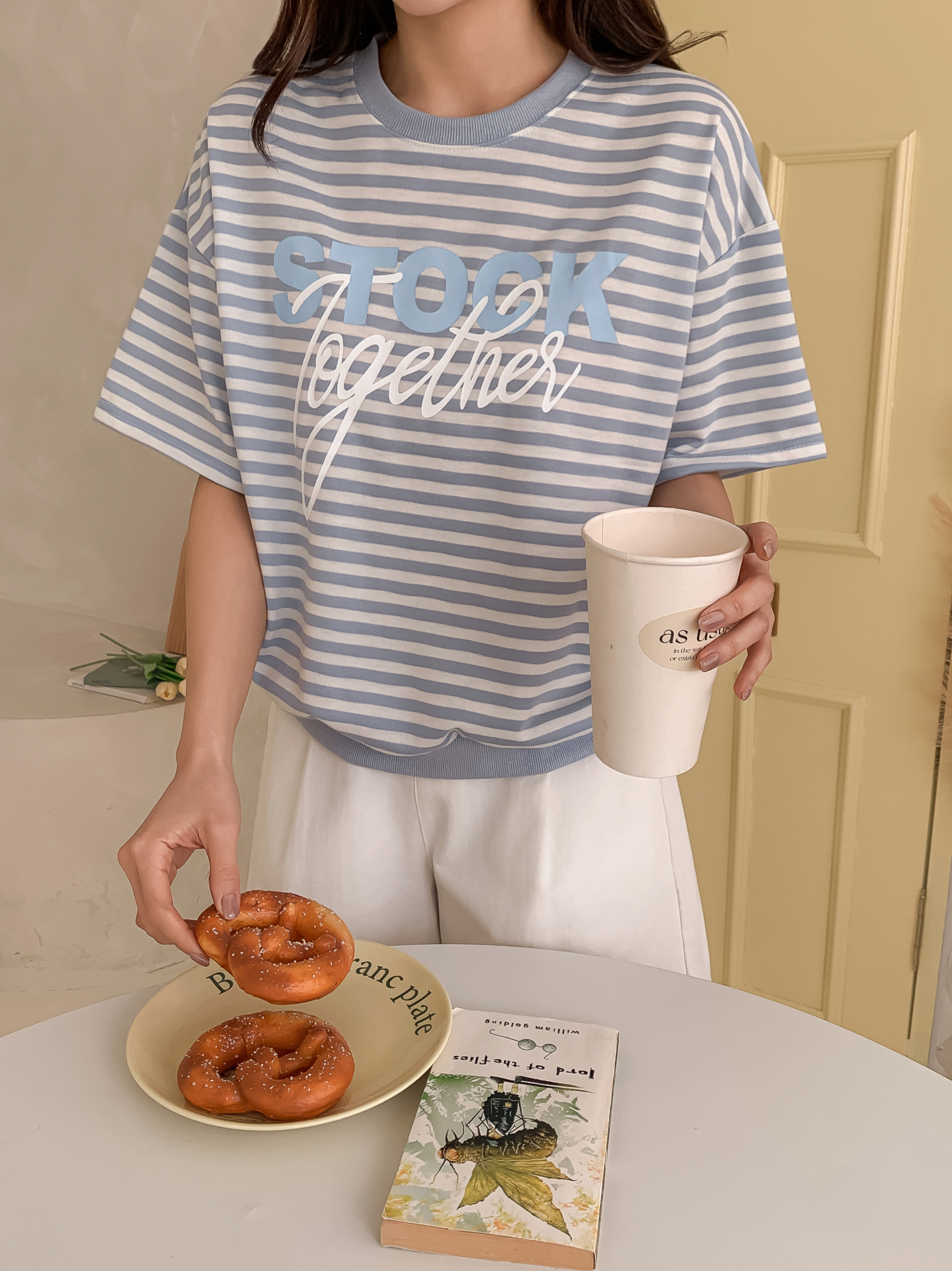 ラウンドネックルーズ半袖レタリングボーダー配色スウェット | 詳細画像5