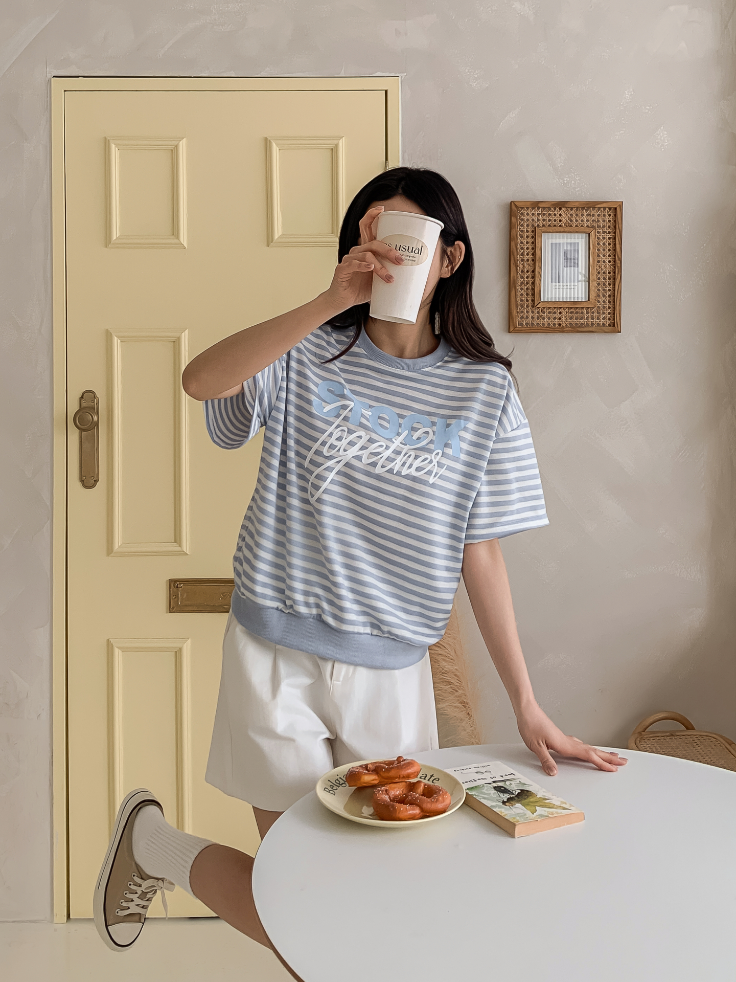 ラウンドネックルーズ半袖レタリングボーダー配色スウェット | 詳細画像6