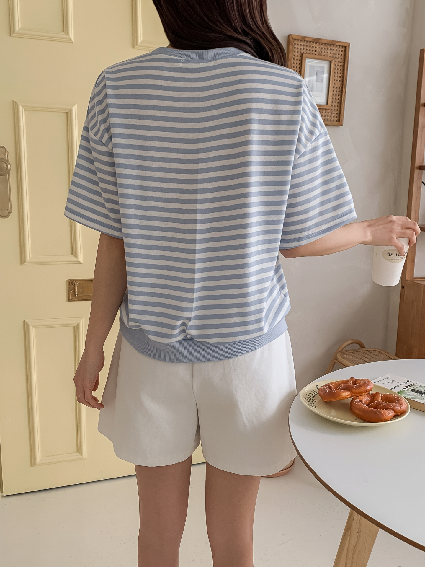 ラウンドネックルーズ半袖レタリングボーダー配色スウェット | 詳細画像7