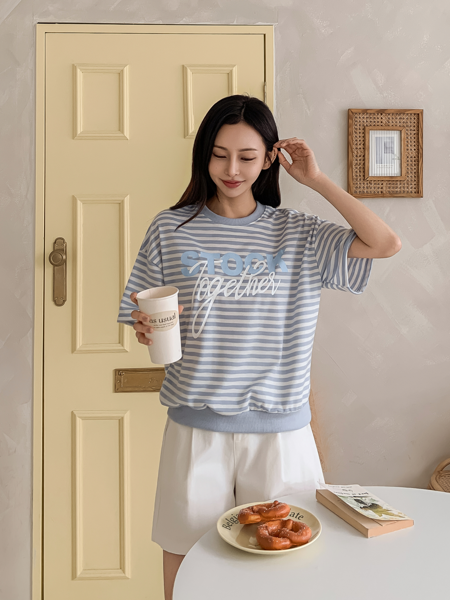 ラウンドネックルーズ半袖レタリングボーダー配色スウェット | 詳細画像8