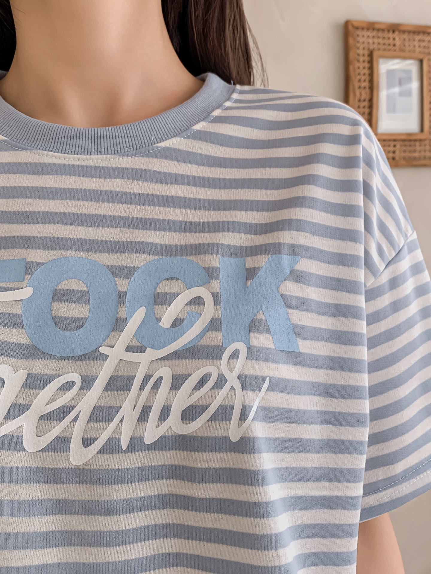 ラウンドネックルーズ半袖レタリングボーダー配色スウェット | 詳細画像9