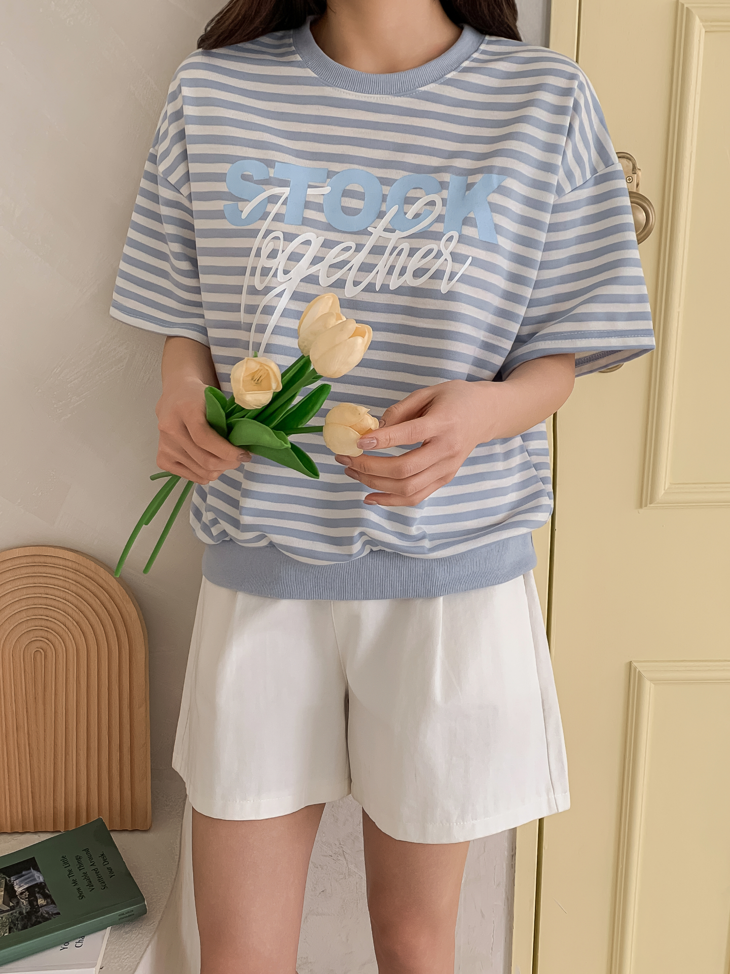 ラウンドネックルーズ半袖レタリングボーダー配色スウェット | 詳細画像12